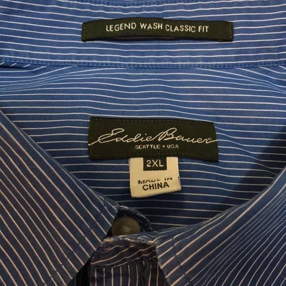 EDDIE BAUER Classic Fit Blue Pinstripe Shirt - Picture 5 of 5